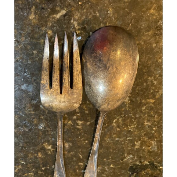 1847 Rogers Brothers Silver Plate IS Daffodil Serving Spoon And Fork - Picture 4 of 10